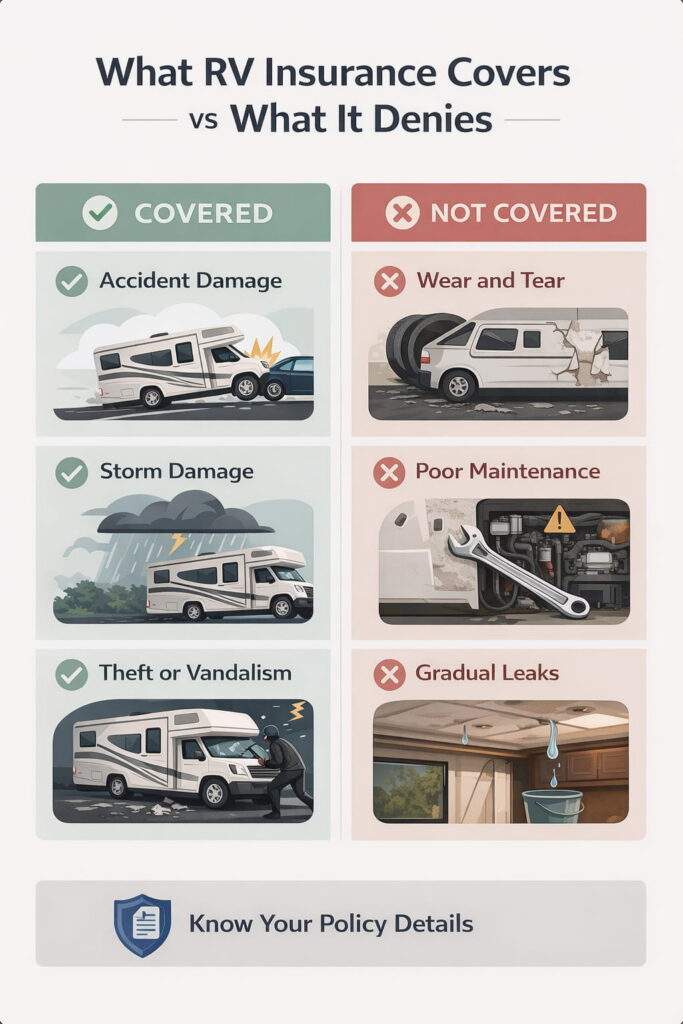 rv insurance mechanical repair coverage infographic showing covered vs denied claims and common reasons