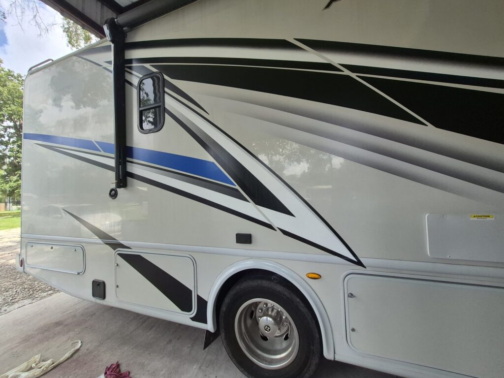 Class A motorhome after paint and body repair Class A motorhome after paint and body repair at TX RV Repair Shop in Spring, Texas