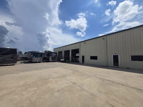 RV service bays at TX RV Repair Shop, Spring TX TX RV Repair Shop service bays and motorhomes at 21619 Rhodes Rd in Spring, Texas